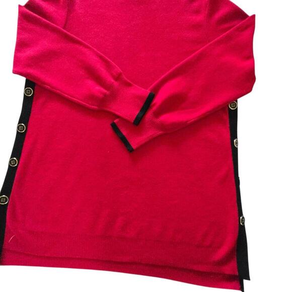 Women's Red Button-Side Sweater with Black Trim - Picture 4 of 6